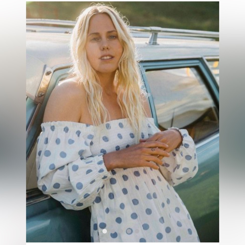 Billabong x Wrangler Bellflower Dress White Blue Polka Dot - Size Medium